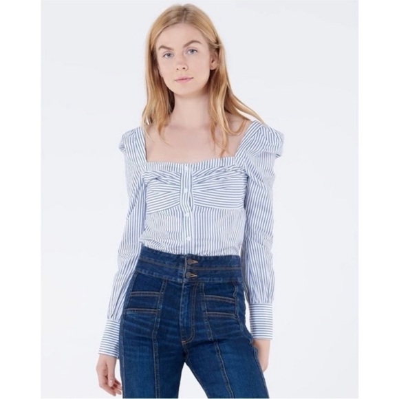 Veronica Beard Frankie Pinstripe Button Down Square Neck Top - Picture 1 of 11
